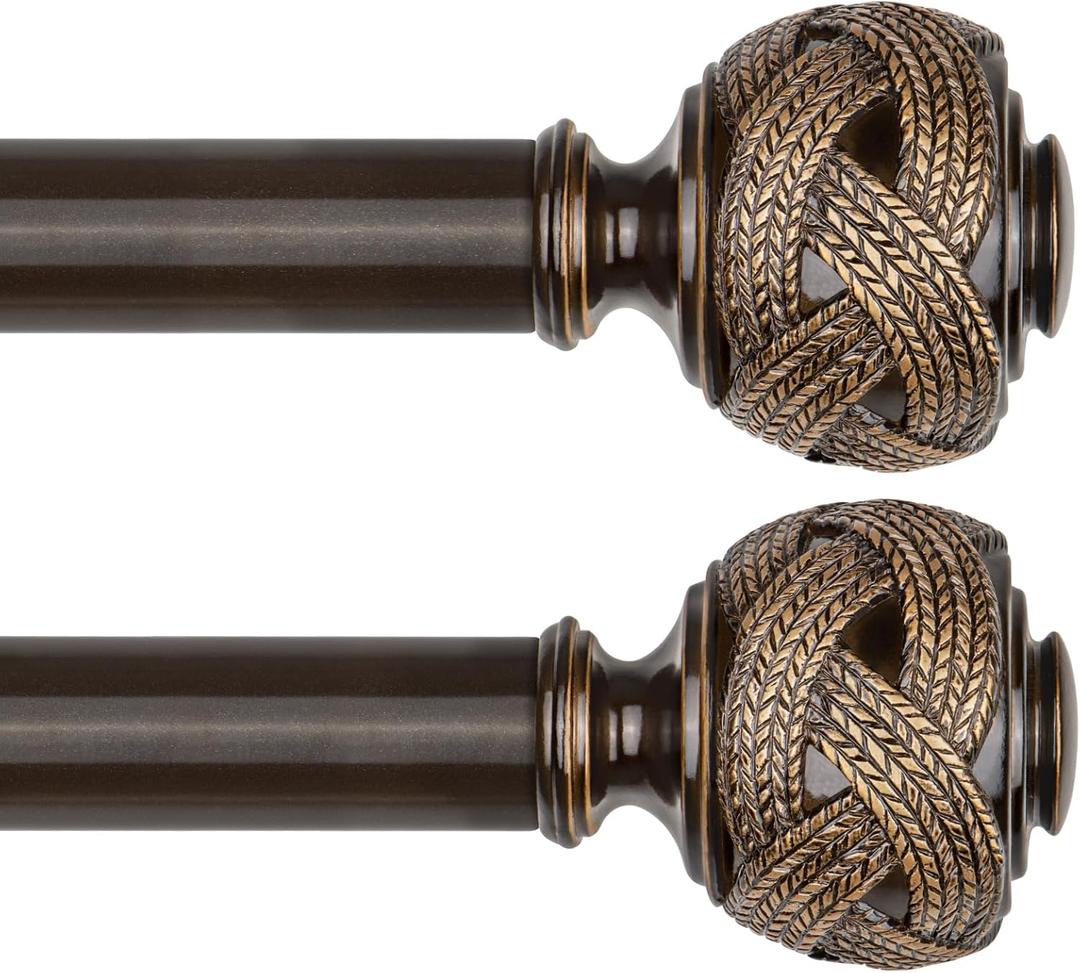 2 Pack Curtain Rod 32 to 58 Inches (2.6 to 4.8 ft), USFOOK 7/8 Inch Telescoping Splicing Curtain Rods for Windows 20 to 53 Inch, Bronze Drapery Rod with Leaf Finials