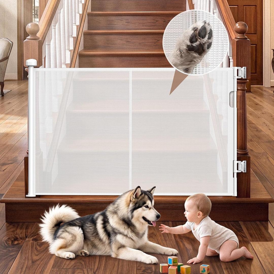 GRENFU Reinforced 50" Wide Retractable Baby Gates, Prevent Crawling Under