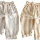 Ashmyova Classic Casual Pants for Boys Thin Cotton Stripe Elastics Waist Spring Summer Trousers Toddler Long Pants 2Pcs (18-24 Months, Yellow/Khaki)