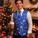 DiBanGu Mens Christmas Suit Vest and Tie Set for Men Waistcoats and Necktie Pocket Square Set for Prom Party S-3XL (Blue Gold)