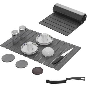 Premium Stone Dish Drying Mat  Large Foldable Kitchen Counter Mat, Super Absorbent Diatomaceous Earth with Coasters, Brush & Anti-Slip Pad  Fast Drying, Dark Gray (24" x 15.3")