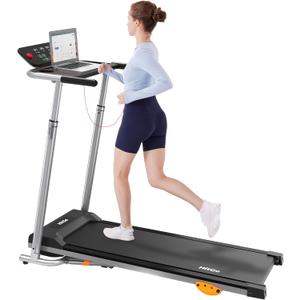 Treadmill with Quick-Release Desk, Hydraulic Folding Design, Adjustable Armrests, 300LBS Weight Capacity