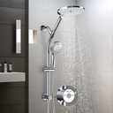 7.5" Rotatable Dual Shower Head with Handheld Combo, Kids Friendly Low 3-Way Diverter, Adjustable Slide Bar for Whole Family Use, Enjoy High Pressure Rainfall Spa Shower, Polished Chrome Finish