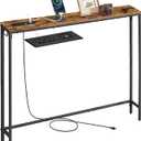 VASAGLE Console Table with Power Outlet, Slim Behind Couch Sofa Table, 5.9 x 39.4 x 31.5 Inches, 1 Hook, Easy Assembly, for Entryway, Living Room, Rustic Brown and Ink Black ULNT079K01