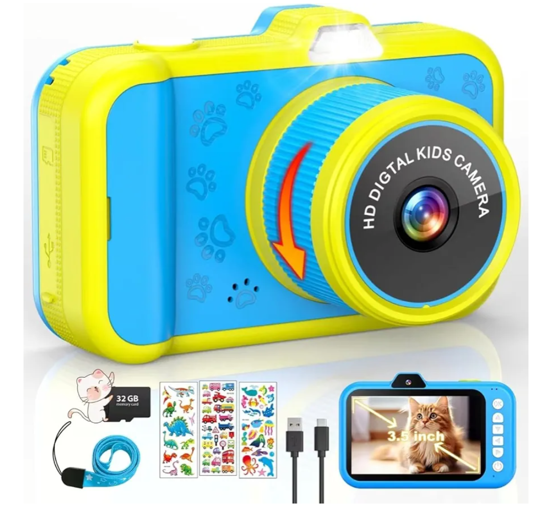 Kids Camera, 1080P 48MP Front Selfie, 3.5 inch Big Screen Toddler Toy Camera, 10X Zoom in Christmas Birthday Gift Cameras for Kids Boys Girl Age 2 3 4 5 6 7 8 9 10 11 12, Blue