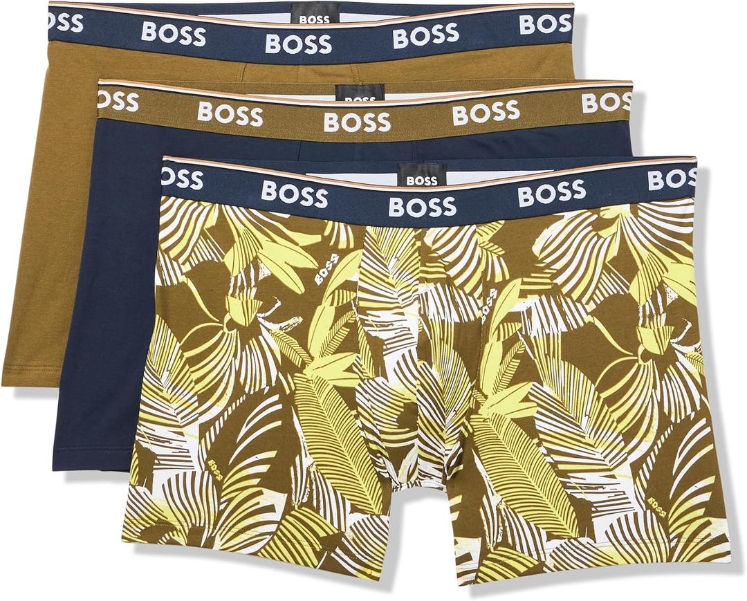 BOSS Men's 3-pack Multi Color Bold Logo Boxer Briefs (L)