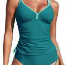 ZAFUL Tankini Swimsuits for Women Bathing Suits Ruched Full Coverage Slimming Two Piece Tummy Control Swim Suits Peacock Green XL