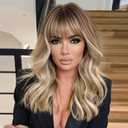 Blonde Wig with Bangs Dirty Blonde Wig for Women Long Wavy Curly Heat Resistant Fiber Synthetic for Daily Party Use (20inch)