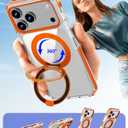 Magnetic for iPhone 17 Pro Max Case with 360° Spin Stand, Compatible with MagSafe, Military-Grade Protection, Detachable Strip, Anti-Yellowing Clear Phone Case for iPhone 17 Pro Max 6.9" Orange