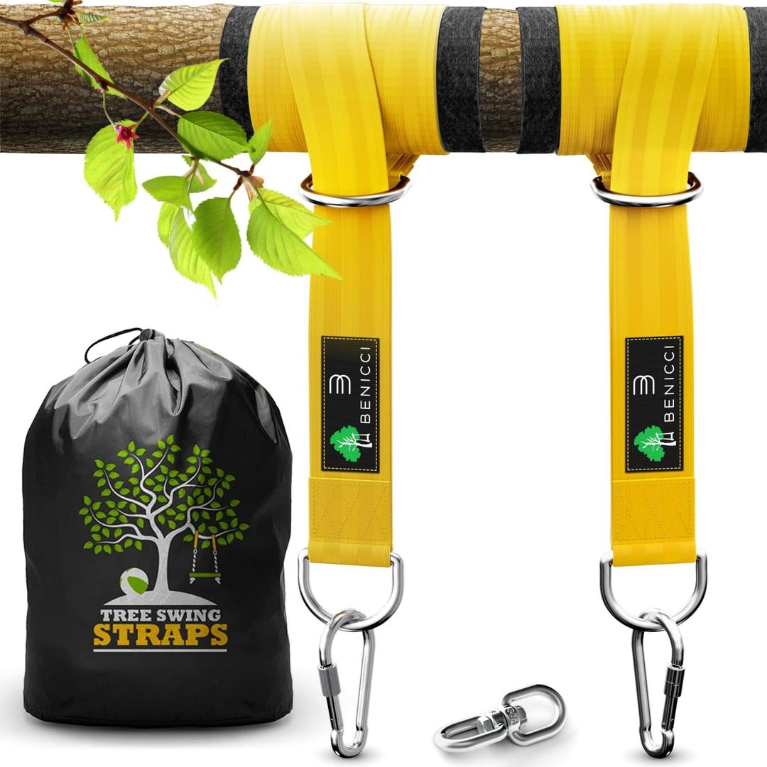 Safe Tree Swing Hanging Kit (Set of 2) - 20ft Long Straps with Two Alloy Carabiners and 2200 Lbs Breaking Strength - Easy & Fast Installation for All Types of Swings and Children
