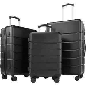 Sweetcrispy 3-Piece Luggage Sets, Hard Shell ABS Suitcases with Double Spinner Wheels, Lightweight Expandable Rolling Travel Luggage with TSA Lock (3-Piece Set (20/24/28), Black)