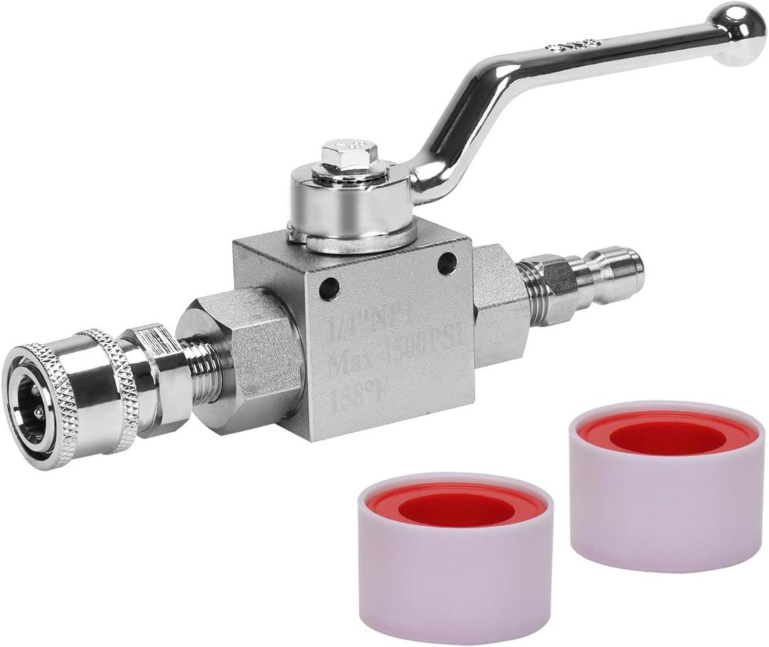 DERNORD High Pressure Ball Valve Kit 1/4 Inch Quick Connect for Power Washer Hose, 4500 PSI (1/4'')