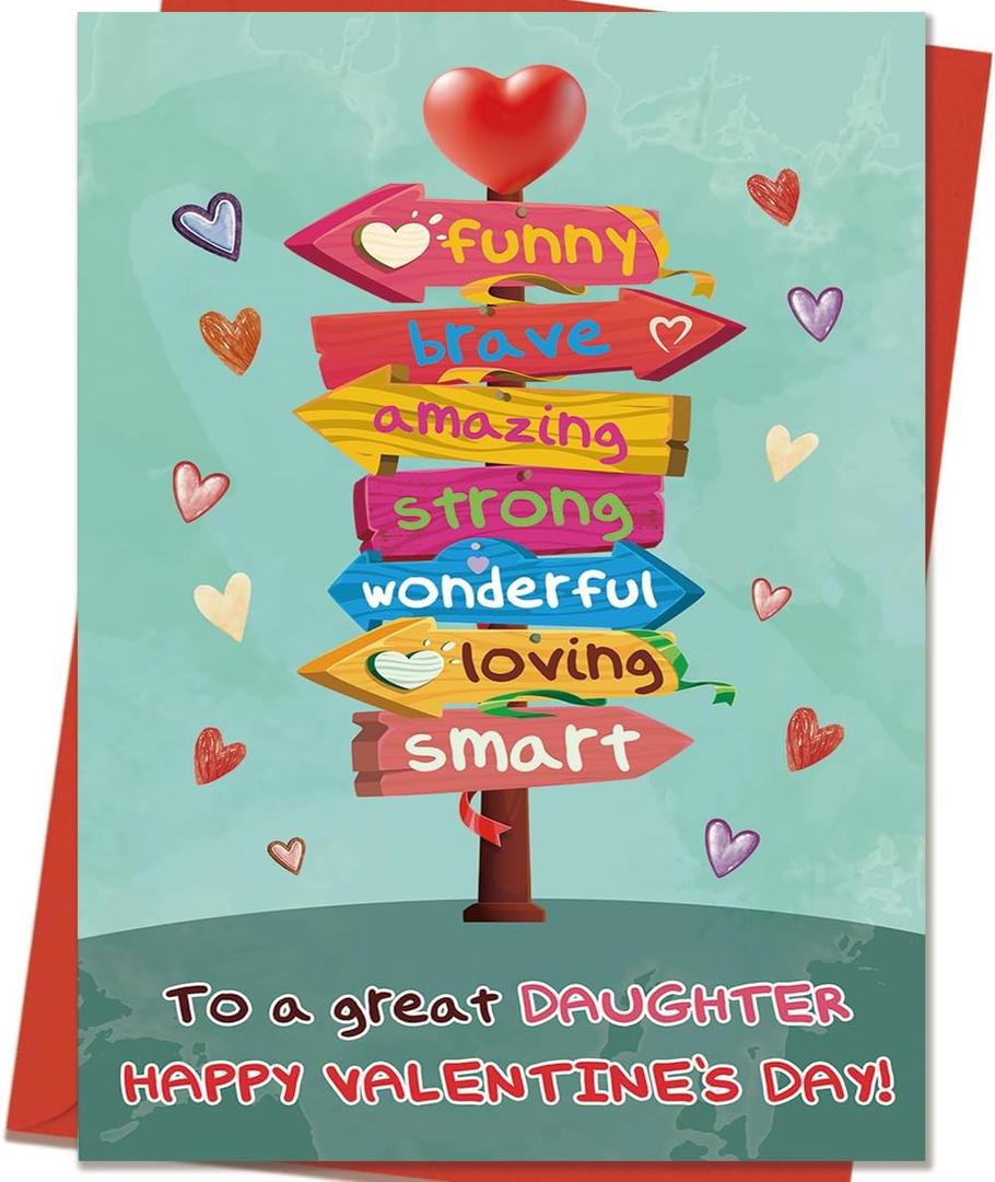 6 x Valentines Cards for Daughter | Funny Daughter Valentines Cards Gifts from Dad Mom Parent with Printed Message Inside