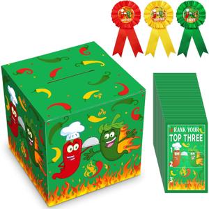 Tenceur Chili Cook off Contest Ballot Box with 50 Pcs Voting Cards and 3 Pcs Trophy Award Ribbons for Chili Cook off Game Award Prizes Party Supplies Decorations Cook Chef, Assembly Needed (Stylish)