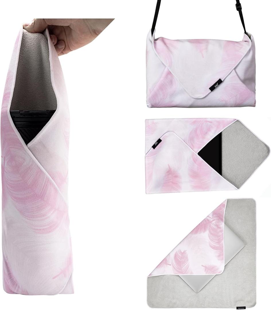 19.7 Inch Folding Protective Wrap for Camera Lens iPad Tablet Laptop Flash Telescope Hard Disk Switch Phone & More Devices, Self-Stick Wrapper Protector, Portable Travel Storage Pouch & Cleaning Cloth (Pink Feather)