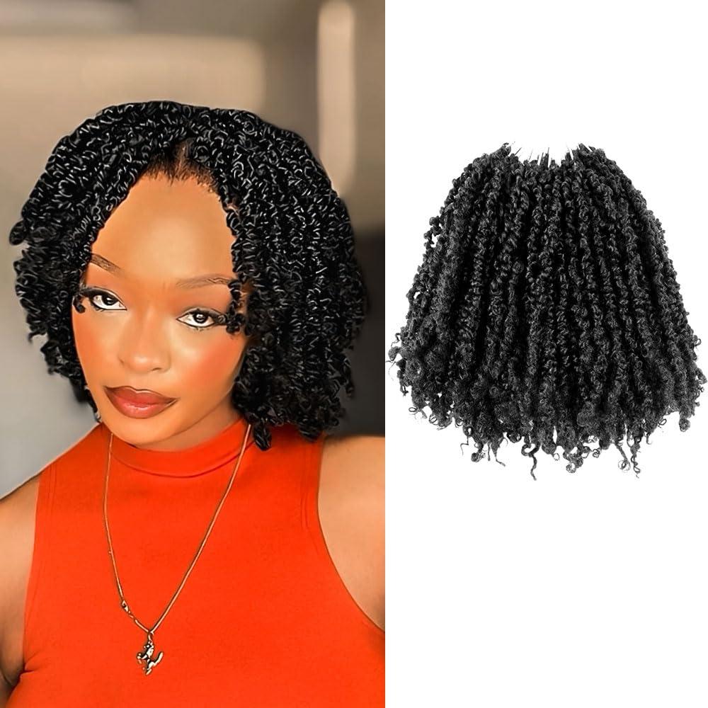 8 Inch 10 Packs Yanky Twist Crochet Hair Pre-twisted Natural Black Kinky Mini Spring Twist Small Curly Senegalese Twist Braids (1B)