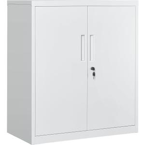 SONGMICS Garage Cabinet, Metal Storage Cabinet with Doors and Shelves, Office Cabinet for Home Office, Garage and Utility Room, Grey UOMC013G01