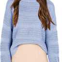 Girls Pullover Sweater Crewneck Long Sleeve Solid Soft Knit Sweater (7-8 Years, Blue)