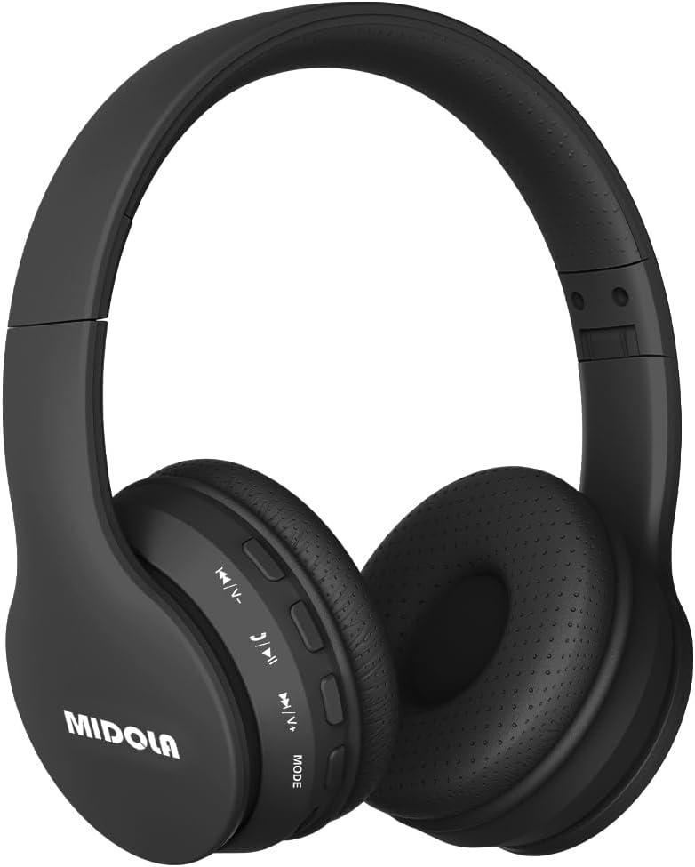 MIDOLA Kids Headphones Bluetooth 5.3 Wireless 60H Play Time Volume Limit 85/110dB Over Ear Foldable Protection Headset/Wired AUX Cord Mic for Child Boy Girl Travel School Phone Pad Tablet Black