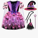 Spooktacular Creations Girls Light Up Witch Costume, Kids Witch Costume with Hat and Broom for Toddler Halloween Dress Party Amazon's Choice Small
