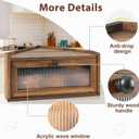 Sunhoo Bread Box for Kitchen Countertop Wooden Corner Breadbox Counter Food Storage Bin Container Farmhouse Rustic Homemade Bread Fresh Keeper Organizer Holder Vintage Stackable with Window (Brown)