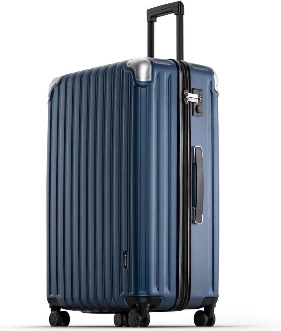LEVEL8 Grace Luggage, 28 Inch Hardside Suitcase, Abs+Pc Harshell Spinner Luggage with Tsa Lock, Spinner Wheels, Blue, 28 Inch