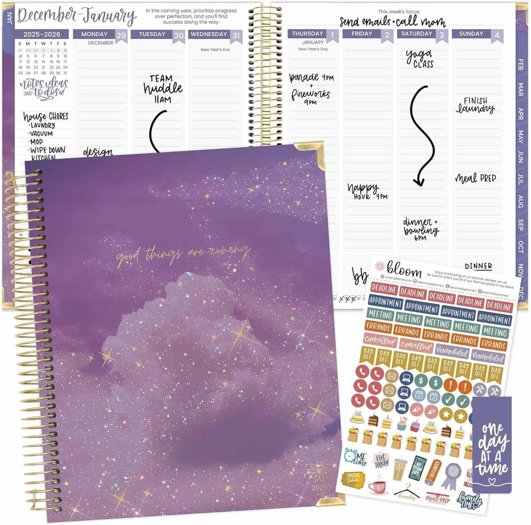 bloom daily planners 2026 Hardcover Calendar Year Goal & Vision Planner (January to December) - Monthly & Weekly Agenda Organizer - 7.5" x 9" - Good Things Are Coming
