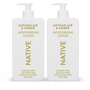 Native Body Lotion with Naturally Derived Ingredients - Autumn Air & Amber - Silicone, Paraben, & Dye Free Leaving Skin Soft and Hydrating | Fall Seasonal Scent Bundle, 16.5 oz - 2 Pk