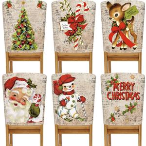 Buryeah 6 Pcs Christmas Chair Back Covers 6 Styles Removable Washable Stretch Dining Room Slip Covers Parson Chair Protector for Christmas Decorations Home Party Decor 23.6'' x 19.7''(Retro Seris)