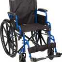 Drive Medical Blue Streak Lightweight Wheelchair with Swing-Away Footrests and Flip-Back Arms, Portable Folding Wheelchair for Adults and Seniors, 18 Inch Seat