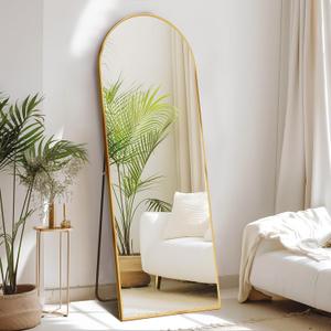 57.5 x 17.5" Arched Full Length Mirror, Standing or Leaning Full Body Mirror with Aluminum Alloy Thin Frame, Suitable for Bedroom or Cloakroom,Gold