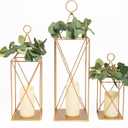 HPC Decor Tall Metal Lantern Decor Set of 3-24" 19" 13" Elegant Decorative Lanterns with Garlands-Modern Gold Candle Lanterns for Garden Porch Decor,Indoor/Outdoor for Wedding Dcor,Party,Home Decor.