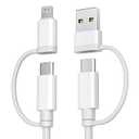 Basesailor for iPhone 17 16 Pro 4 in 1 USB C Charger Cable,Universal 60W Multi Charging Cord 6.6FT with USB C/Lightning Adapter for Apple 17e,AirPods 4/4th Generation for S26 S25 S24 S23,iPad Air (White)