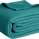 100% Cotton Blankets for Bed - Waffle Weave Blankets for Summer, Lightweight and Breathable Soft Woven Blanket for Spring (Teal, Throw (50" x 60"))