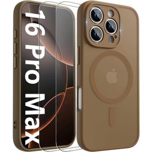 Innaght Magnetic for iPhone 16 Pro Max Case[Compatible with MagSafe][Camera Protection][2+Full Coverage Tempered Glass Screen Protector][Translucent Matte] Drop Protection Phone Case,6.9",Brown