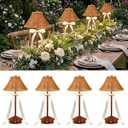 Grinsvalley 4 Pack Wedding Cordless Rattan Table Lamps Wicker Night Light LED Rechargeable Reading Lights 3 Color Portable Touch Control Party Decor with Bows for Outdoor Party Wedding Patio