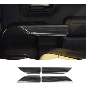 RT-TCZ Inner Door Handle Panel Cover Trim Interior Accessories for Chevrolet Silverado Double Cab 2019-2022,for GMC Sierra Double Cab 2019-2022,Black Wood Grain