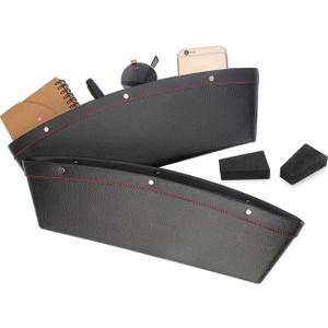 Coolrunner 2 Set Car Seat Gap Organizer, Car Seat Gap Filler, PU Full Leather Car Seat Crevice Storage Box Universal Fit in Between Car Seat Catcher for Phone Keys Cards Pens Coins(Black)