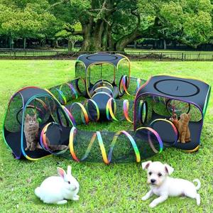 CypherX Outdoor Rainbow Cat Enclosure, 7 in 1 Portable Cat Tents for Outside Cage Free Outside Pet Enclosure Cat Tunnel Outdoor Playground for Indoor Cats and Small Animals