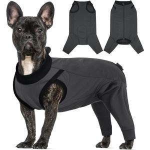 T'CHAQUE Dog Recovery Suit for Dogs After Surgery, Dog Onesie for Surgery Female Male, Anti Licking Rear Leg Sleeve, Bodysuit for Abdominal Wounds Skin Disease,Substitute E-Collar & Cone, Gray, S