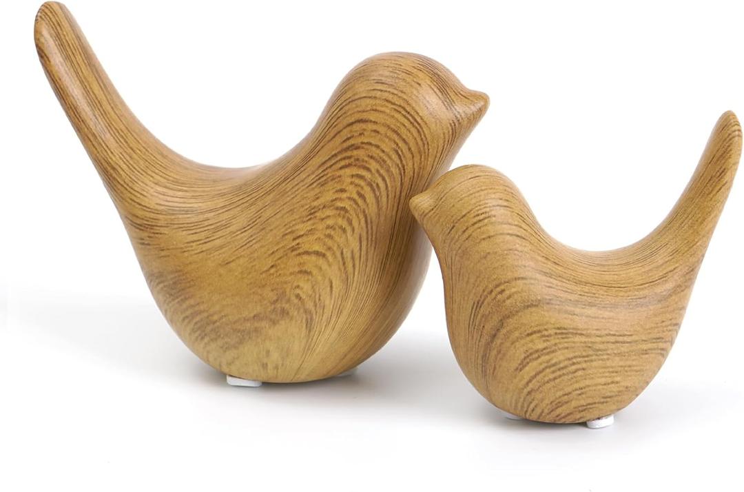 Notakia Wood Look Ceramic Birds Statues Home Decor Modern Style Decorative Ornaments for Living Room, Bedroom, Office Desktop, Pottery Barn Decor