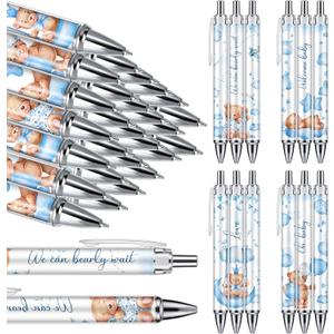 Chuangdi 24 Pcs Baby Shower Ballpoint Pens Favors Bulk Retractable Ballpoint Pen Black Ink with Baby Shower Gifts for Guests School Supply(Boy Bear)