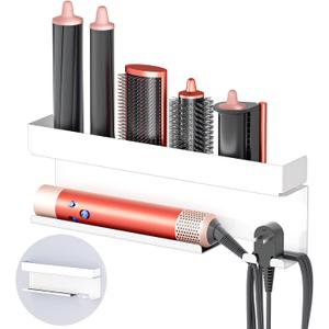 Storage Hair Dryer Holder for Curling Iron Accessories, Hair Tool Organizer Wall Mount, Curling Iron Holder, Bathroom Hair Straightener Holder Stand for Styler Attachments Organizer, White