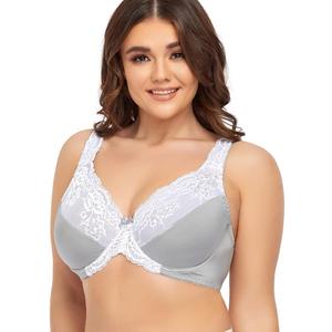 Women's Plus Size Full Coverage Lace Bra Underwire Non Padded Push up Bralette (42C, Grey)