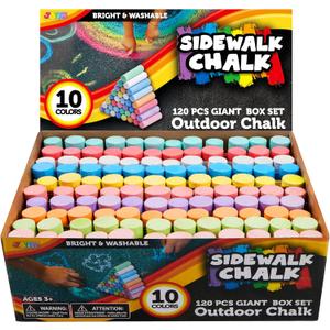 JOYIN 120 PCS Sidewalk Chalks for Kids Giant Box Non-toxic Jumbo Colored Washable Sidewalk Chalk for Toddlers in 10 Colors 