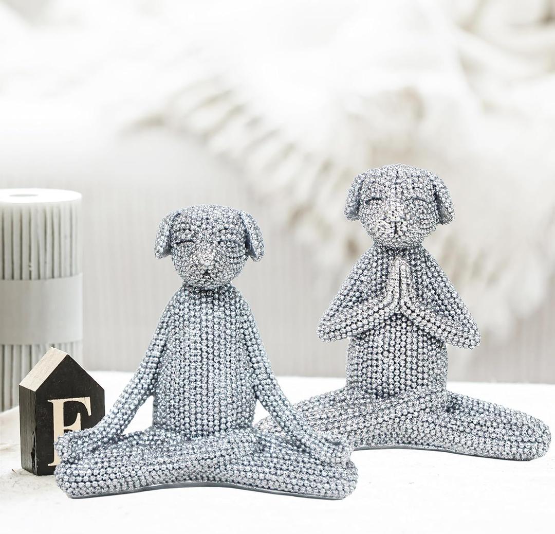 2PC Dogs Modern Home Decor Animal Statues Room Decor Aesthetic for Desk,Coffee Table,Shelf(Silver)
