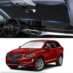 Custom Fit XC60 Windshield Sunshade for 2018 2019-2024 2025 2026 Volvo XC60 SUV Accessories Front Window Shield 210T Silver Coating Cover for Windshield Sun Visor Protector Blocks UV Keep Car Cool