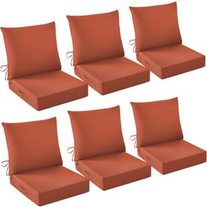Outdoor Chair Cushions, 24 x 24 Inch Outdoor Cushion for Patio Furniture, Patio Chair Cushion, Waterproof & Fade Resistant Deep Patio Furniture Cushions Set with Handle and Ties, Spice (Set of 6), 24*24+5.75/25*22.5