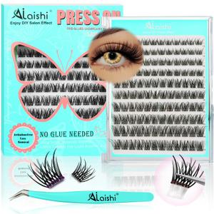 No Glue Needed Lashes, Self Adhesive Eyelashes, DIY Lash Cluster Eyelash Extensions Kit 1018mm,120pcs Fluffy D Curl Soft Natural Lashes with TweezersFake Cat Eye Wispy Individual Clusters(NGDY101)