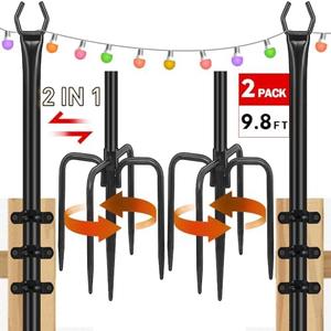 FEED GARDEN String Light Pole for Deck - 2 Pack 9.8FT for Outside Hanging Steel String Poles for Outdoor Decoration Garden, Backyard, Patio Lighting Stand for Parties, Christmas, Wedding